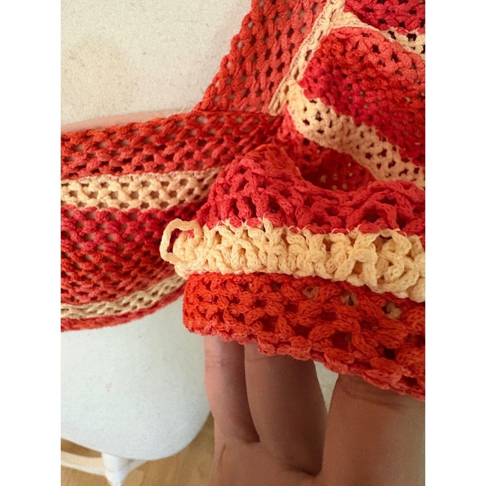 PatBO Striped Crochet Cropped Top Size 4 Orange Puff Sleeve - Picture 6 of 11